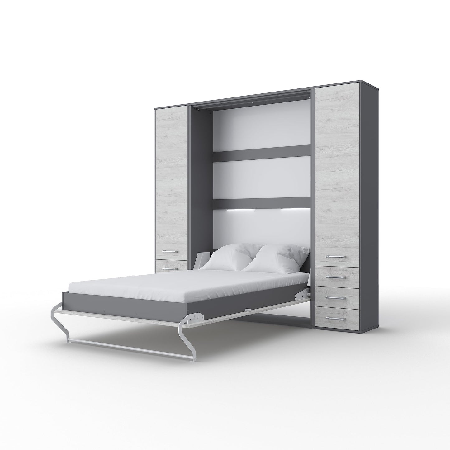 MaximaHouse Contempo Vertical Wall Bed, Full XL Size with 2 cabinets (Grey/White Monaco)