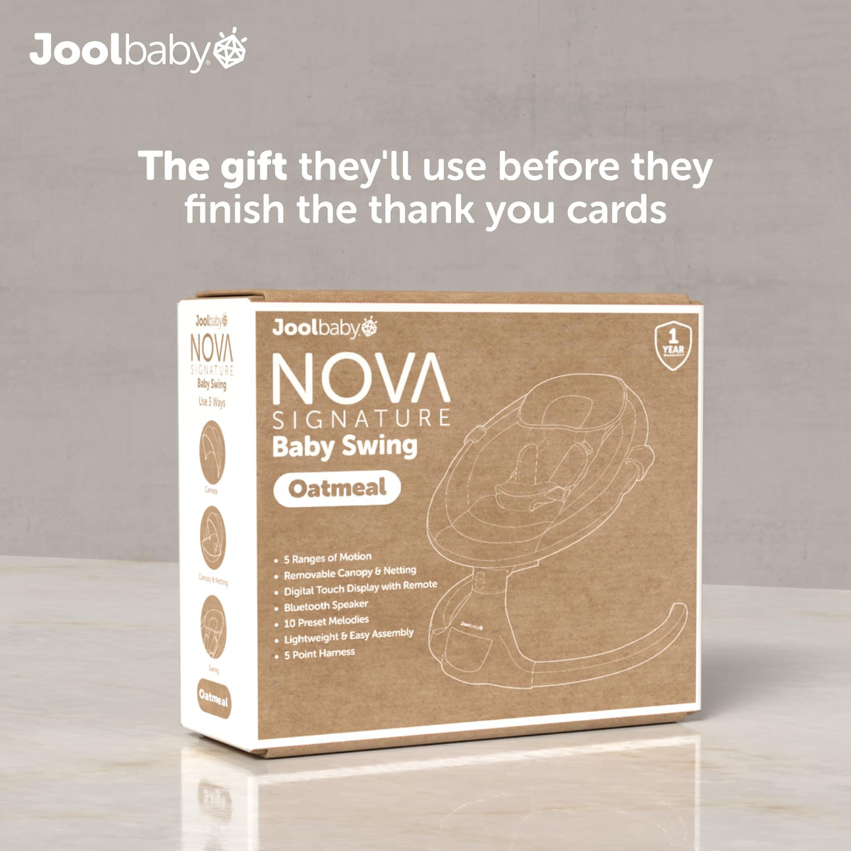 Jool Baby Nova Baby Swing for Infants – Bluetooth Music, Remote (Oatmeal)
