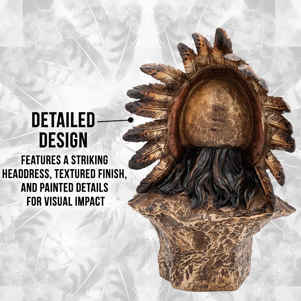 K EXCLUSIVE Indian Head Sculpture | Hand-Painted Polyresin Design | 11" Length