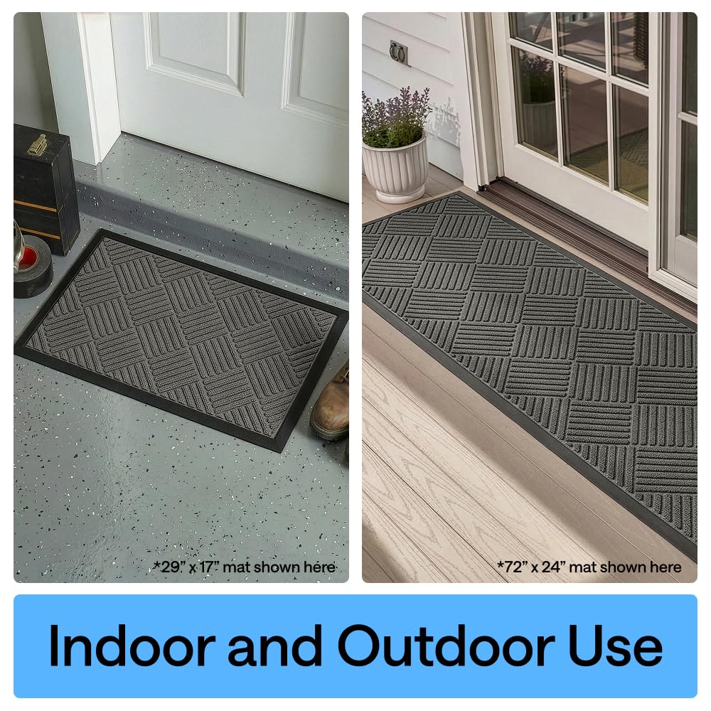 GORILLA GRIP WeatherMAX Door Mat, Indoor Outdoor Use, 29x17 Gray Diamond