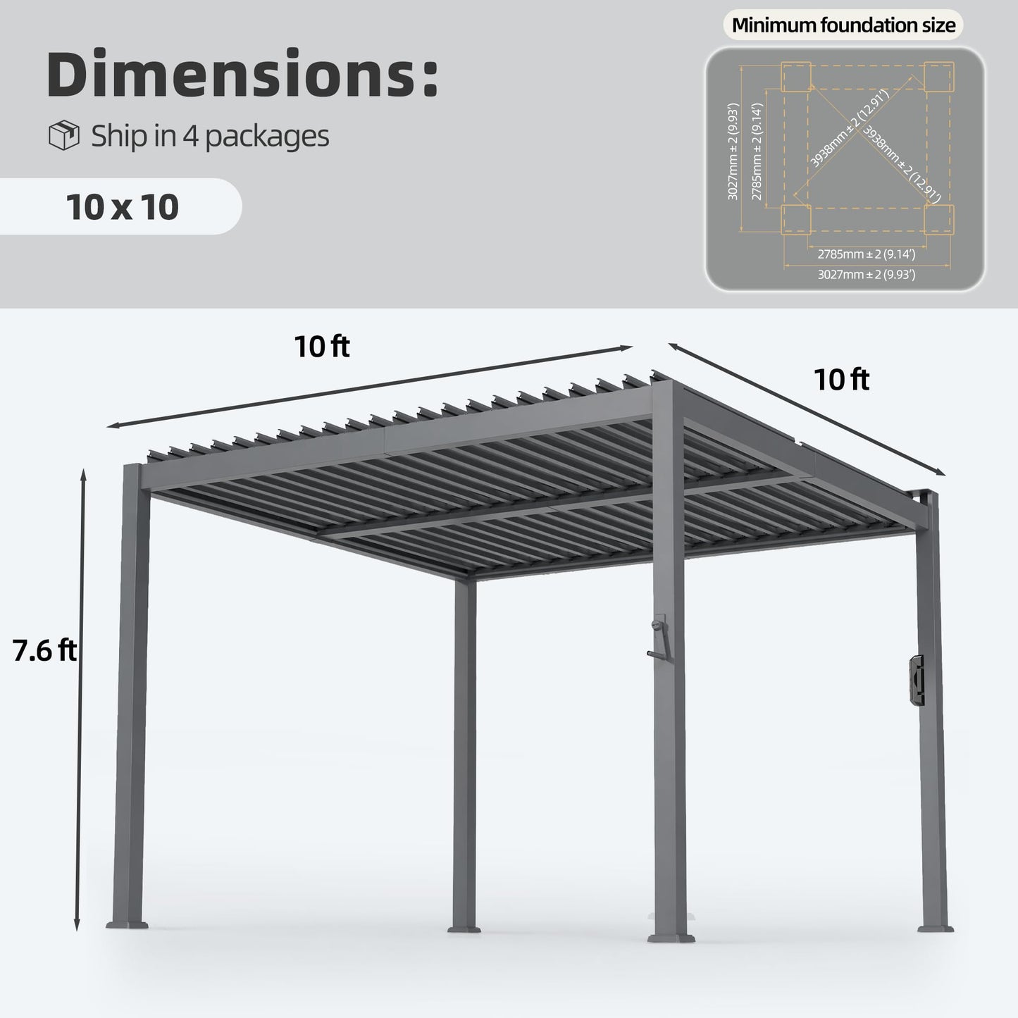 Suvivityse 10x10 Louvered Pergola with Lights, Aluminum Pergola with Adjustable Roof, Metal Outdoor Pergolas for Patios, Garden and Deck, Grey