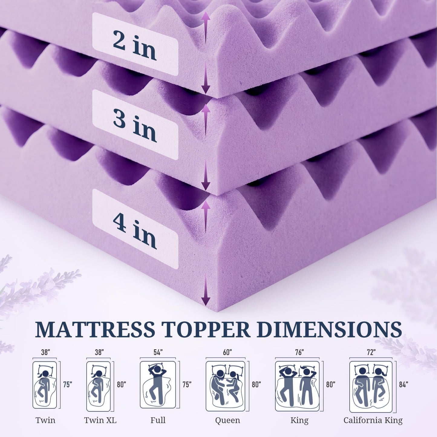 2 Inch Egg Crate Mattress Topper Full, Gel Infused Memory Foam Mattress Topper for Pressure Relief, Breathable Mattress Pad Bed Topper in a Box, CertiPUR-US Certified, Purple, 54"×75"