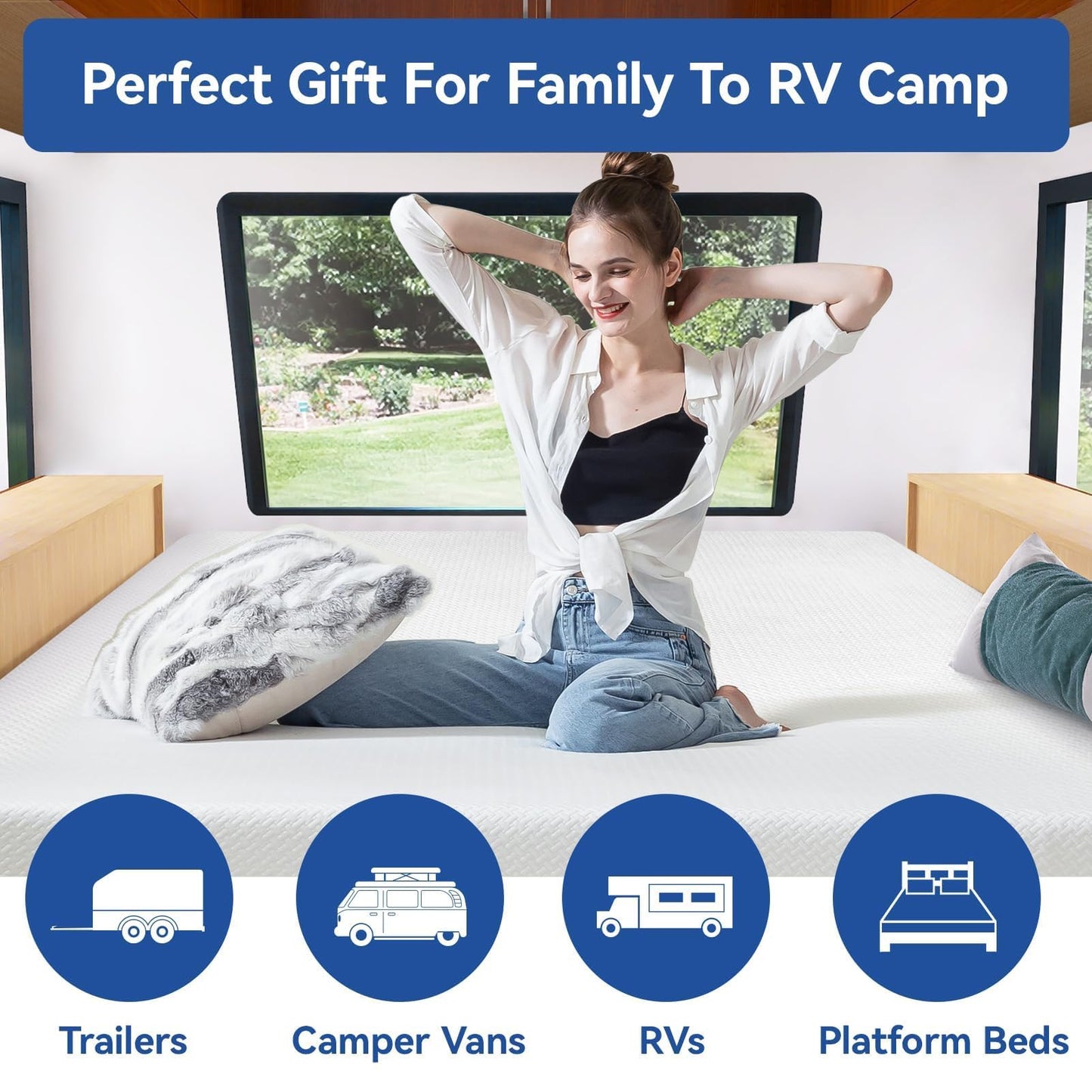 Short Queen RV Mattress 10 Inch with Tencel Cover, Premier Cooling Green Tea/Gel Memory Foam Mattresses in Box for Camper/Truck/Trailer, Medium Firm Bed-Mattress Made in USA, CertiPUR-US 75'' x 60''