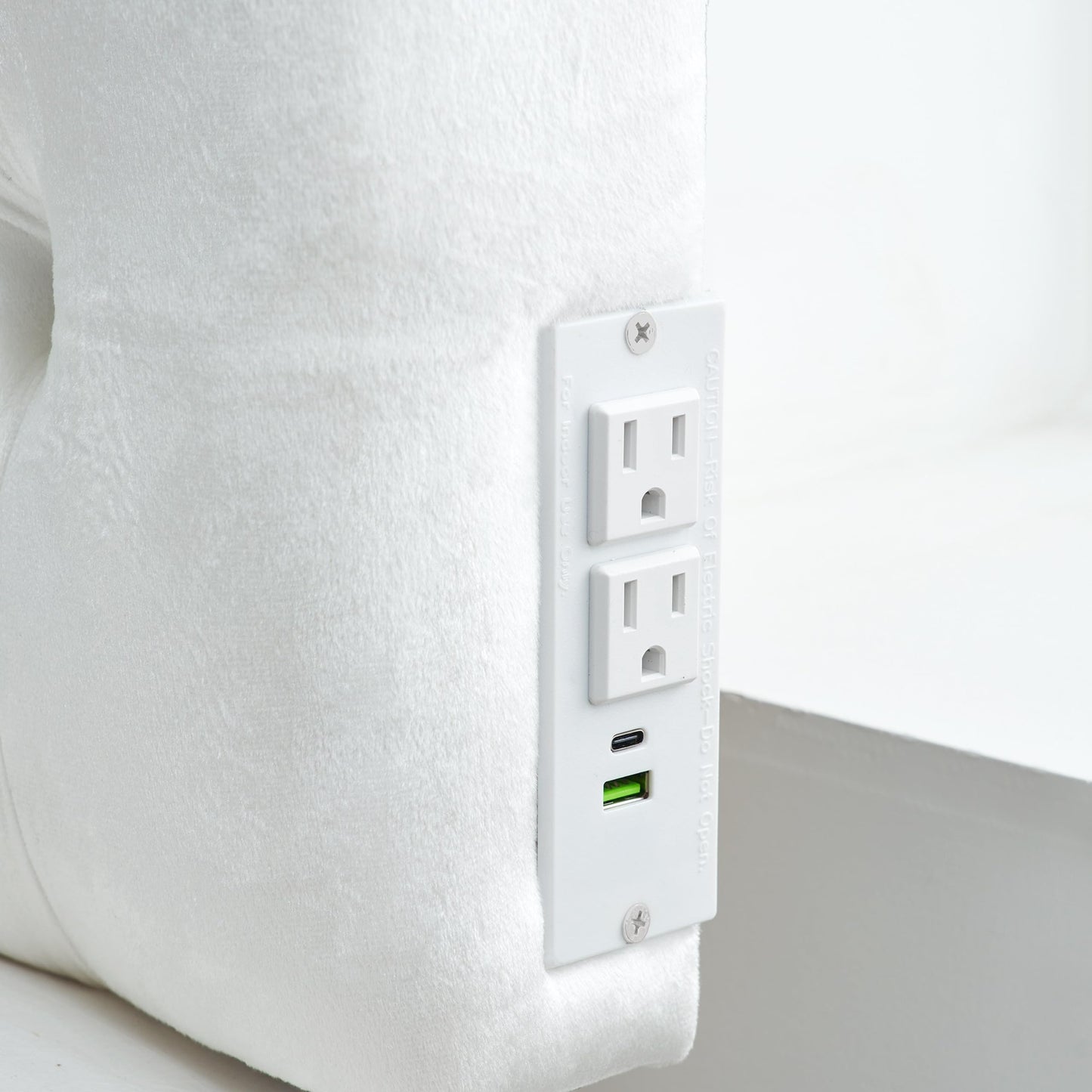 Tufted Velvet Plush College Dorm Right Side Outlet Headboard with Legs - White