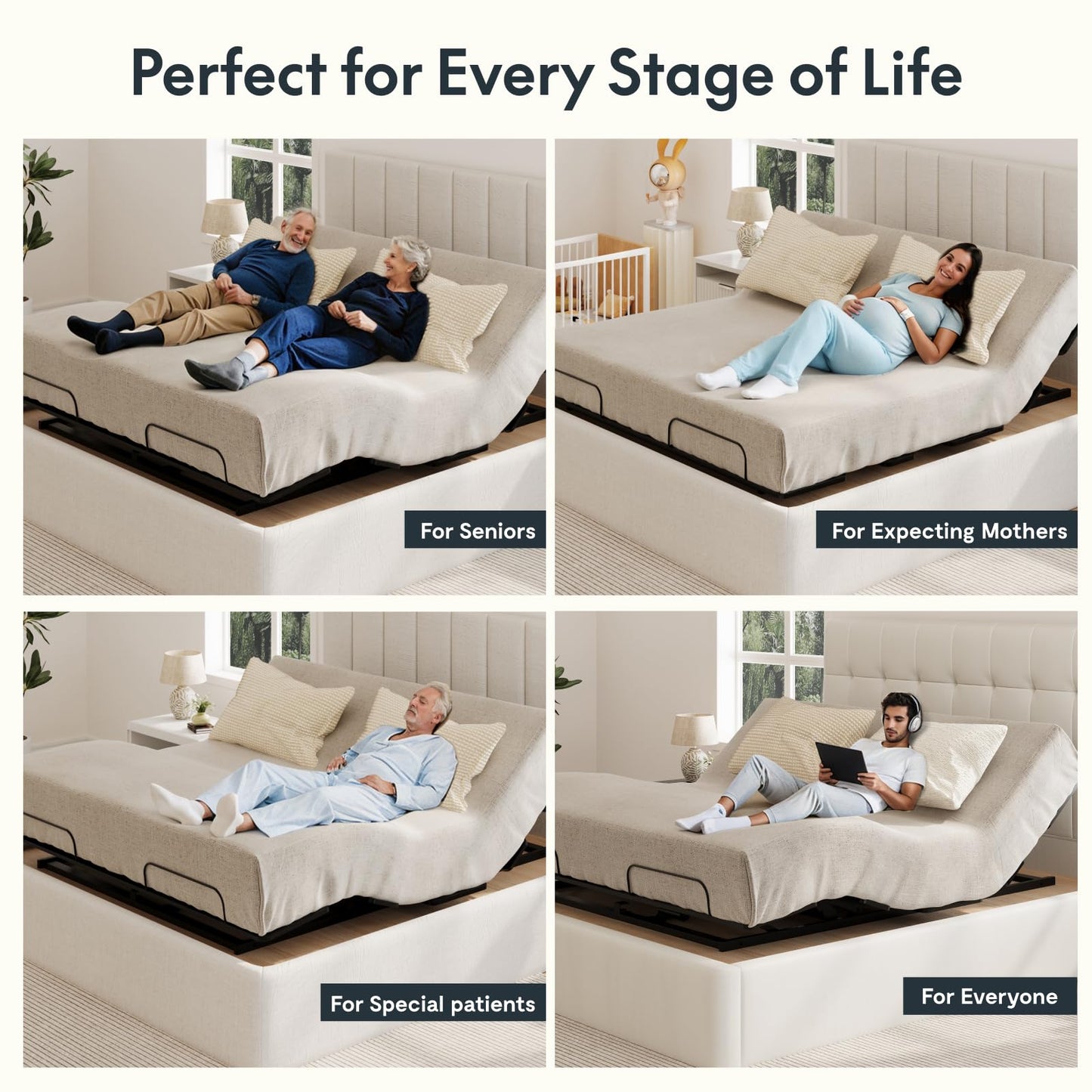 FLEXISPOT S3K-Lite King Size Adjustable Bed Frame Base, Zero Clearance, Independent Head & Foot Incline, Zero Gravity, Wireless Remote, 12’’ Legs, Easy Assemble, 5-Year Warranty, 750 lbs.