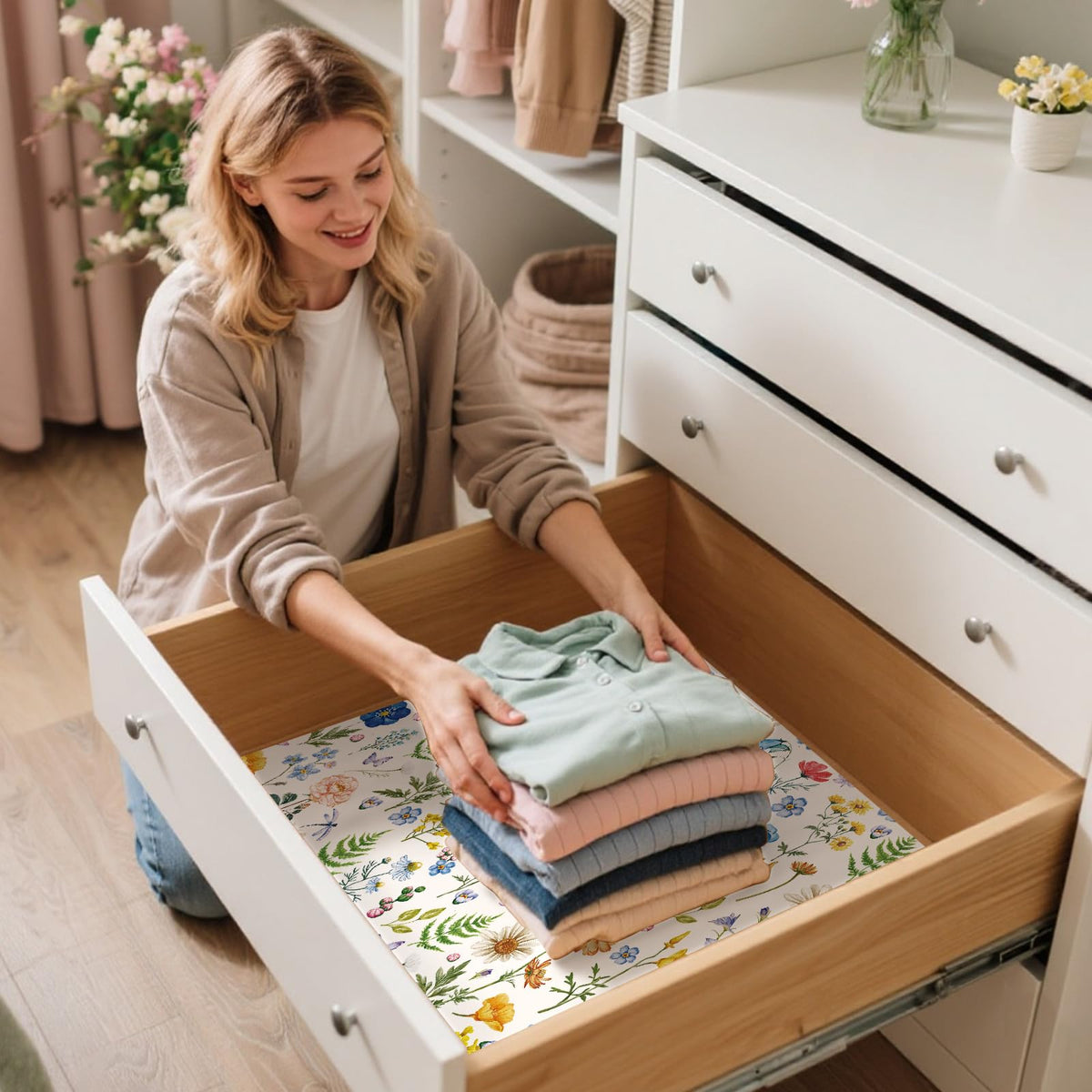 Bbto 20 Sheet Wildflower Scented Drawer Liner for Dresser Cabinet Liner