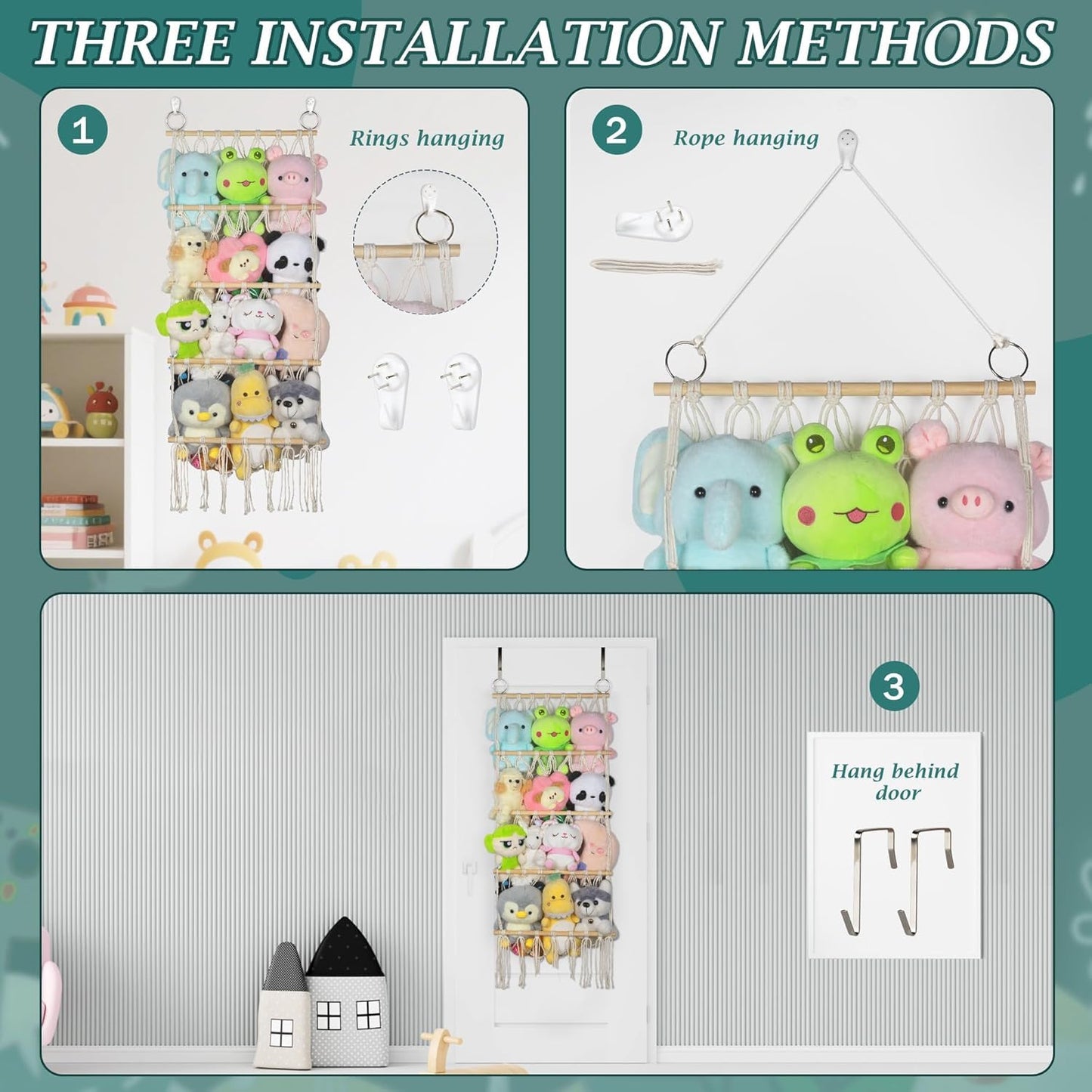 Qoroos 42cm Wide Over The Door Stuffed Animal Storage- 5-Tier Stuffed Animal Hammock For Toy Plush Hammock Hanging Net Big Girls Toddler Large Bag Animals Stuffy Behind