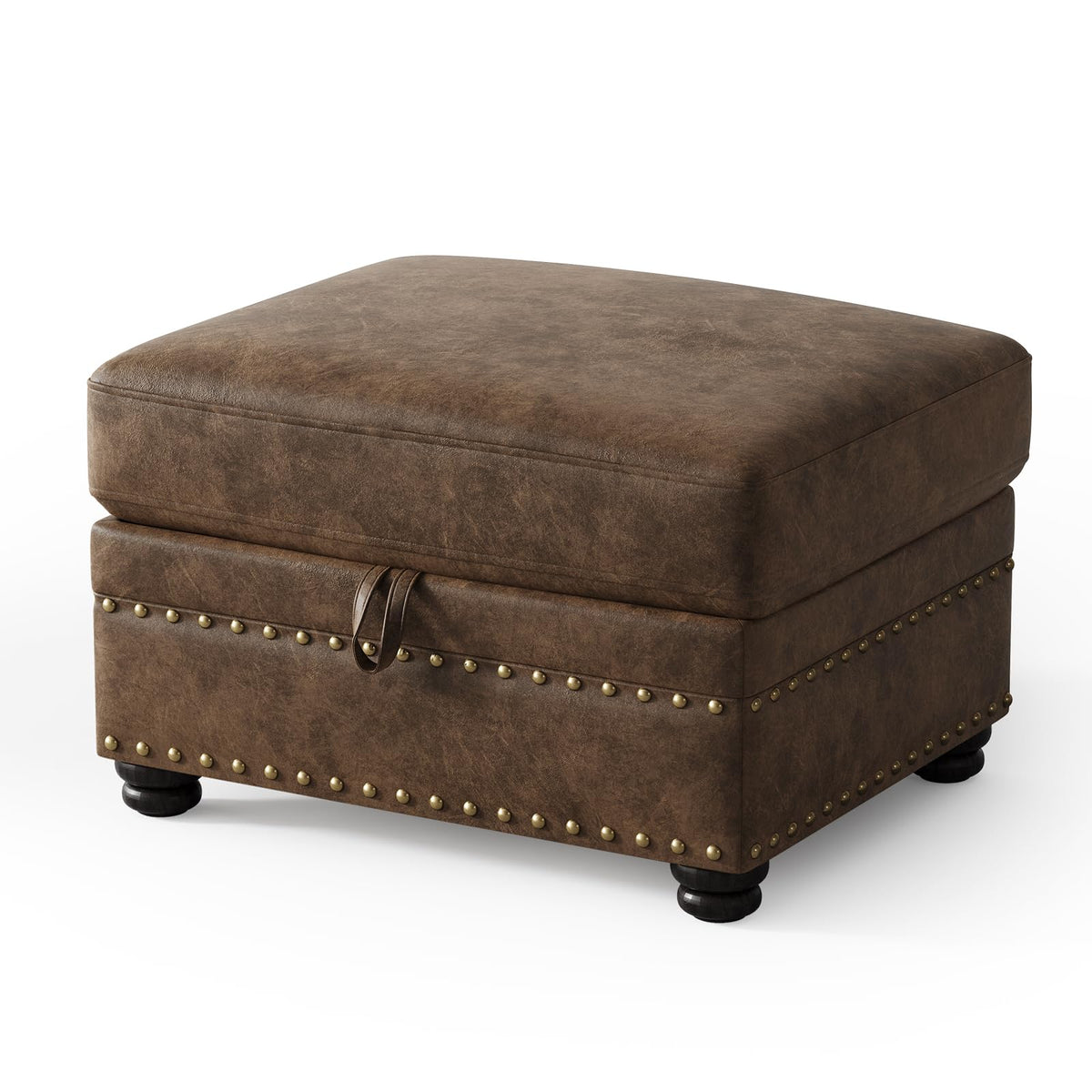 ONBRILL Faux Leather Ottoman with Storage, Rectangle Leather Foot Stool