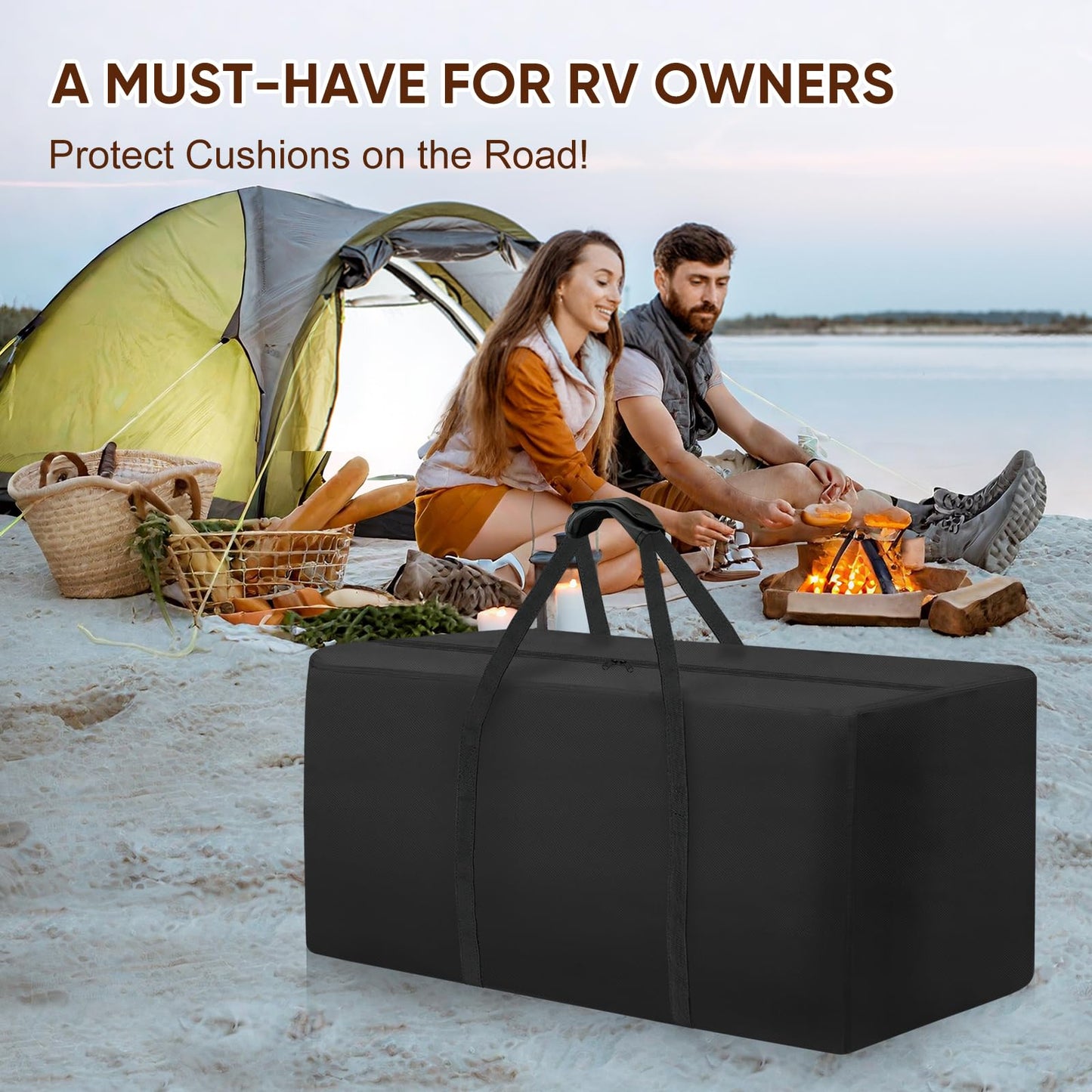 Fentiff Outdoor Patio Cushion Storage Bag - Waterproof Large Patio furniture Cushion Organizer Storage Bag with Handle and Zipper, 68" L x 30" W x 20" H Big Foldable Duffle Cover