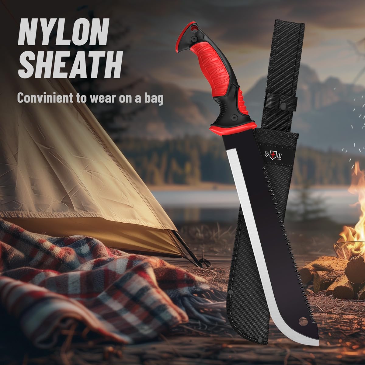 Machete with Saw - 19β Heavy Duty Tool & Sheath - Ergonomic No-Slip Handle - Survival Knife with Serrated Blade - Machetes for Bushcraft Hunting Garden Cutting Trees and Yard Work 111084