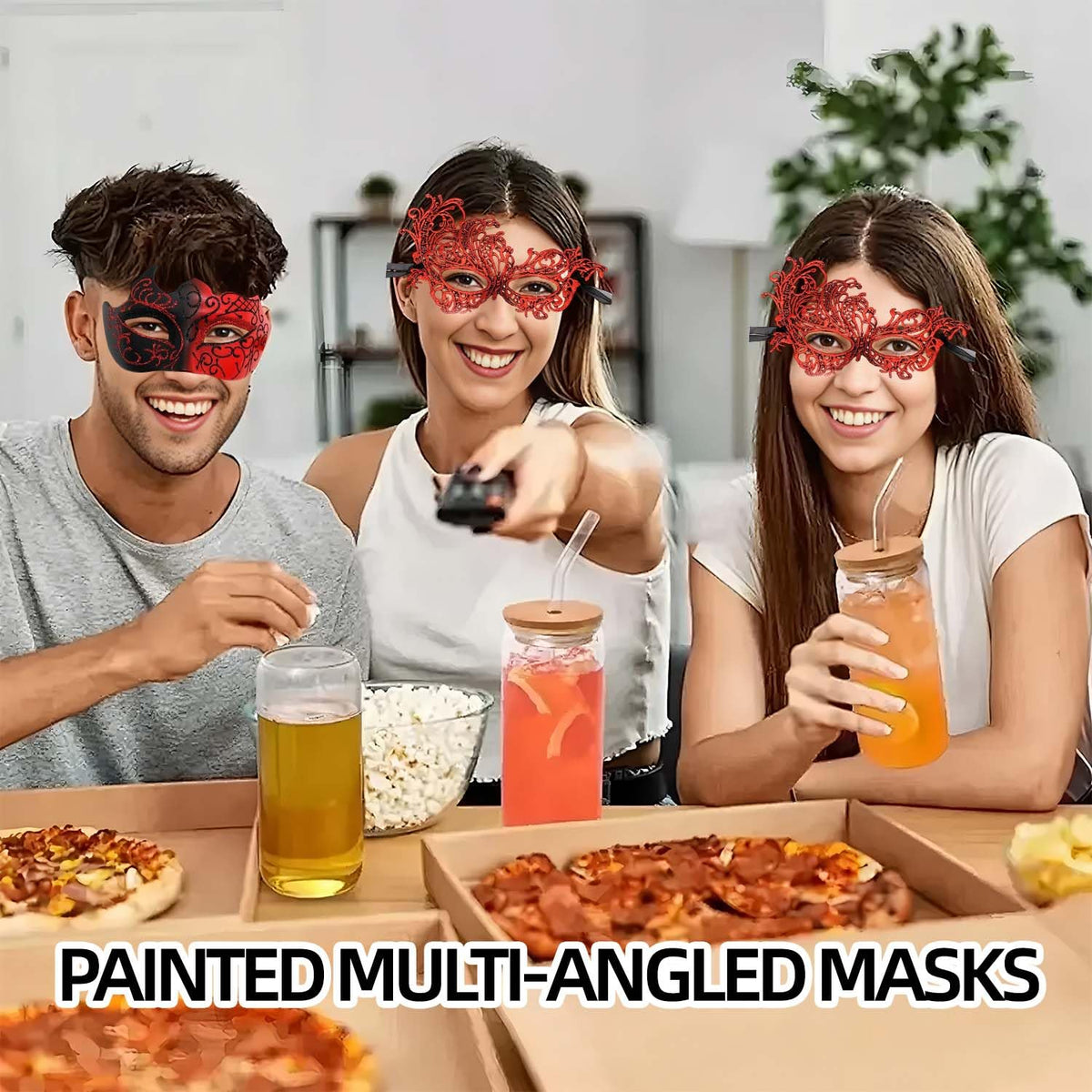 SHIFANQI Masquerade Mask for Men Women, Masquerade Ball Masks for Couples, Halloween Costumes Lace Eye Mask for Venetian Party, Prom, Carnival, Mardi Gras, Cosplay, Red