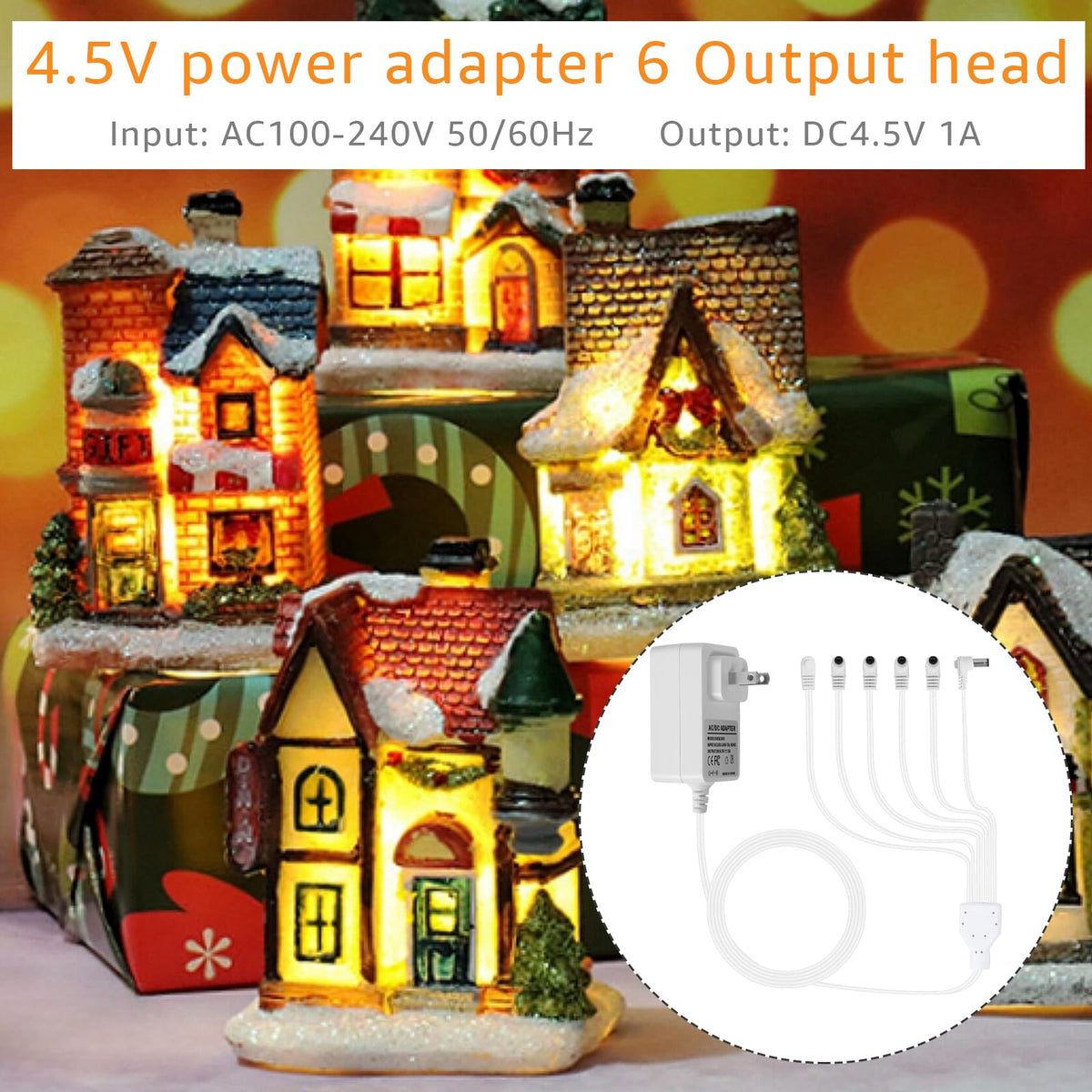 AC/DC 4.5V Power Adapter Compatible with Lemax Lighted Accessory 74707 74295 84428 94565 94566 94527 94563 94564 64517 44241 Fits for Christmas Micro Lighting Building Decoration (with 6 Output)