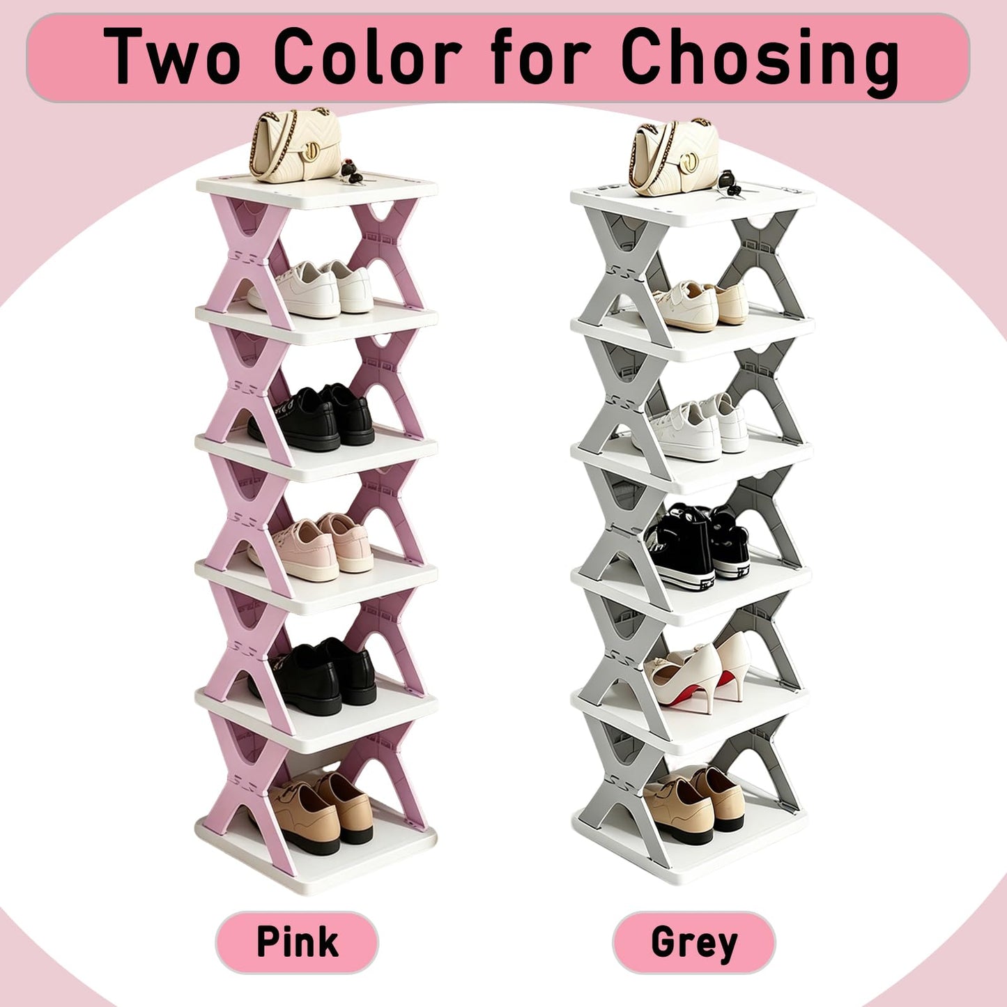 6 Tier Foldable Shoe Rack, Collapsible Vertical Kids Shoe Organizer