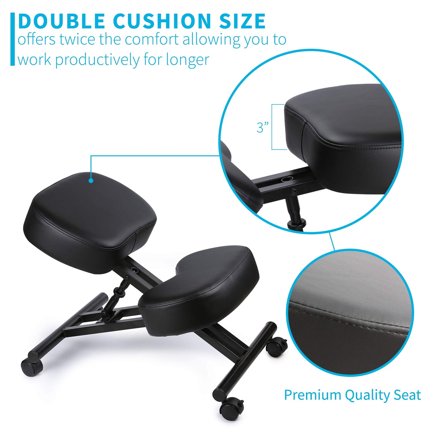 Ergonomic Kneeling Chair, Adjustable Stool for Home and Office - Improve Your Posture with an Angled Seat - Thick Comfortable Moulded Foam Cushions - Brake Casters