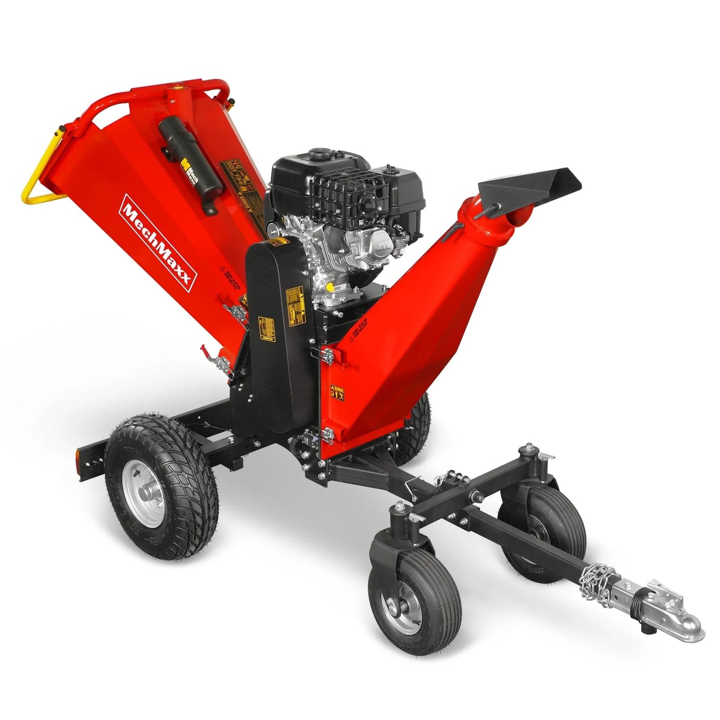 MechMaxx 6 inch ZONSEN 459cc 15hp E-Start Gas Powered 4-Wheels Wood Chipper Shredder Mulcher with Towbar/Tail Light/Emergency Stop Button/Stop Bar, Model B150 Red