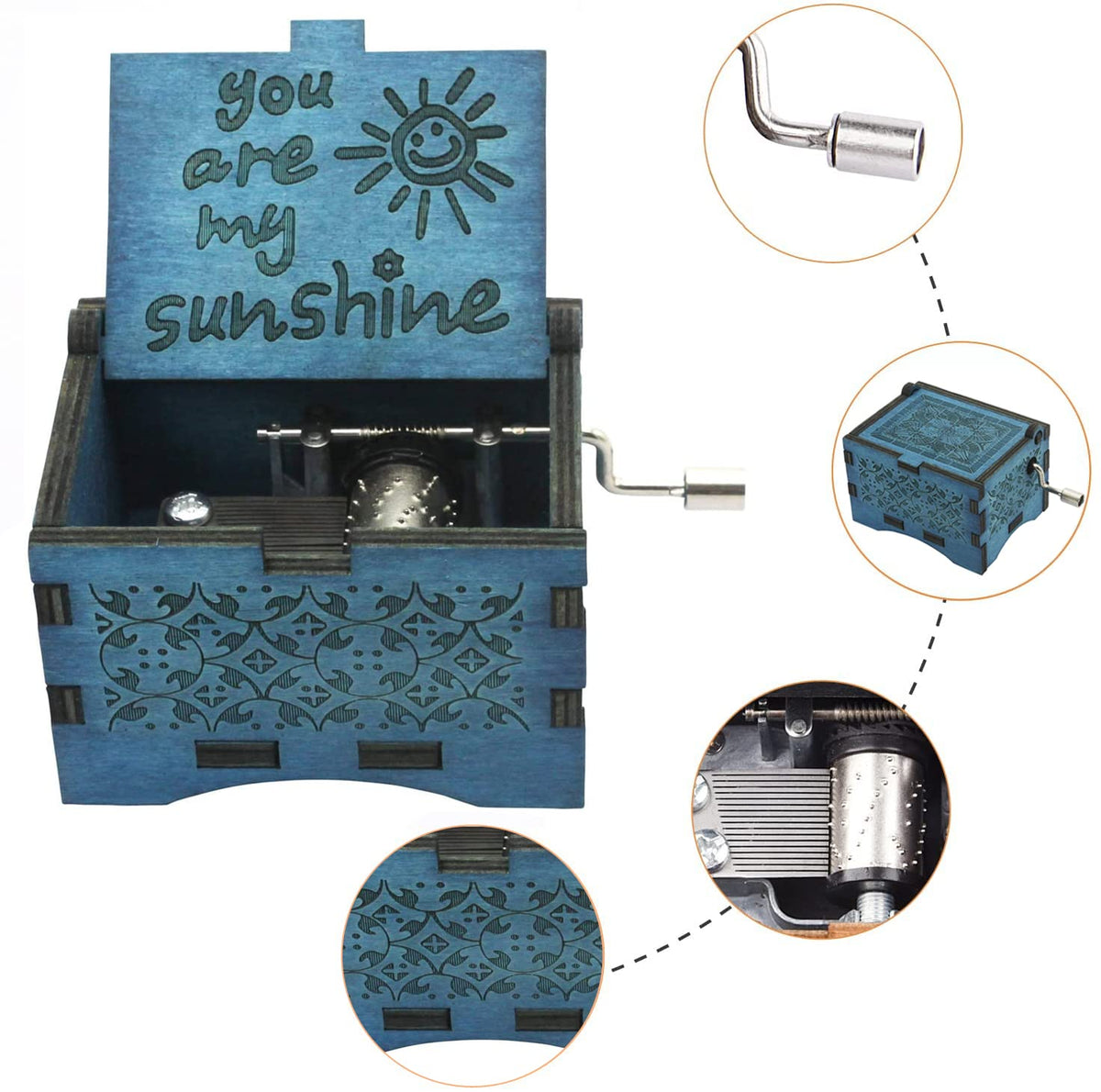 You are My Sunshine Wooden Music Boxes Hand Crank Classical Wood Music Box