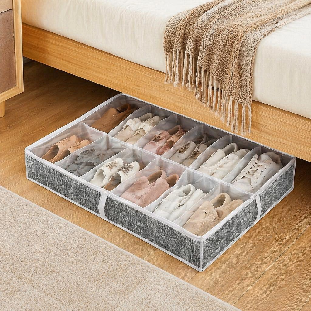 The SlumberSpace 12-Slot Underbed Shoe Storage Organizer