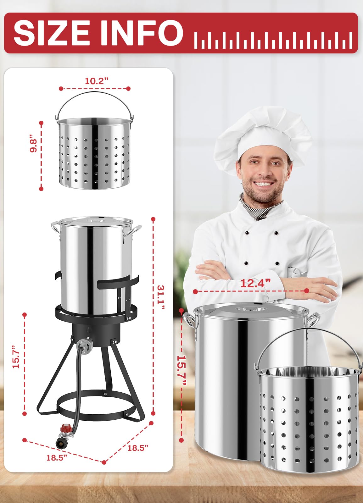 30QT Stainless Steel Turkey Fryer | Outdoor Fryers | Waterproof Cover & Basket Included | 50,000 BTU Propane Burner | Ideal for Turkey, Seafood Boil & Cajun Cooking