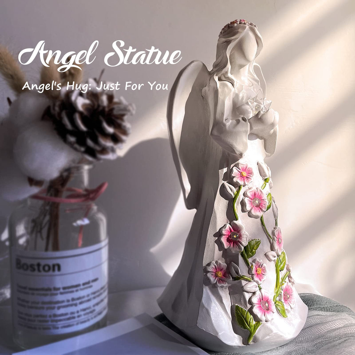 Guardian Angel Figurines Resin with Light Star Battery Operated Gift Decor