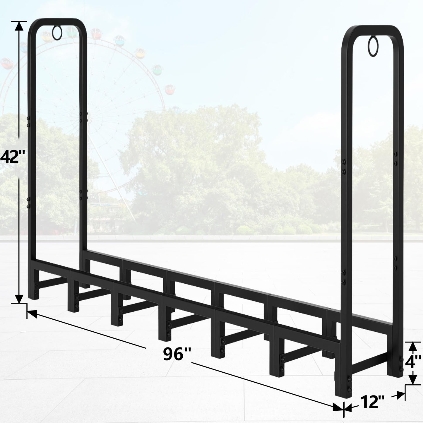 Amagabeli 8ft Firewood Log Rack Outdoor Heavy Duty Logs Holder for Fireplace Indoor Outdoor Adjustable Wood Racks for Fire Wood Holder Metal Pile Stand Storage Stacker Organizer Black