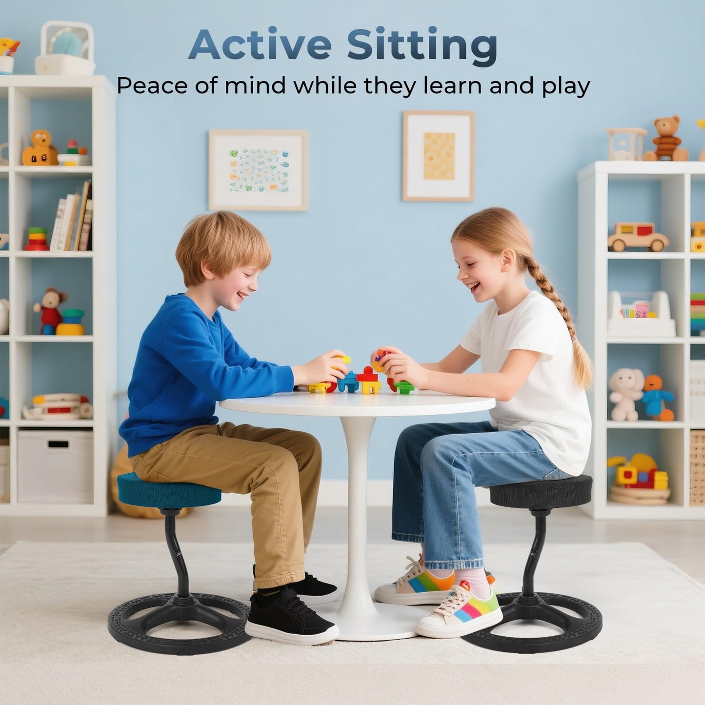 beyond SMART Fitness Seat, ADHD Chair Stool, Stability, Balance, Yoga, Ergonomic Health Stool with Non-Slip Base and Washable Seat Cover - Black (Black, 19″)