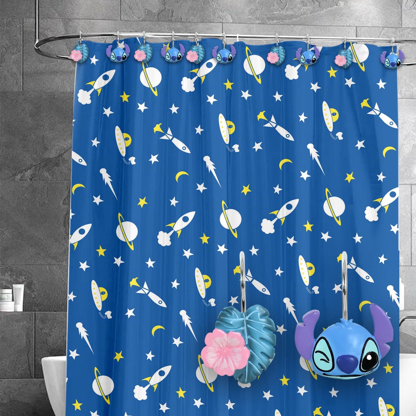 CTOHN 12-Piece Blue Cute Shower Curtain Hooks, Decorative Stainless Steel Shower Hangers Rings for Bathroom