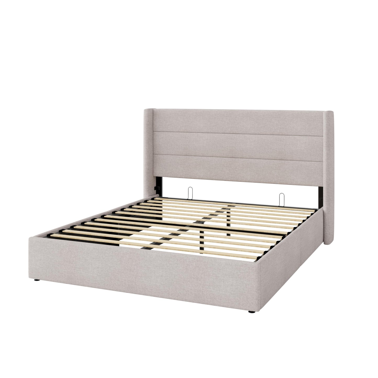 Allewie Full Size Lift Up Hydraulic Storage Bed Frame Light Beige