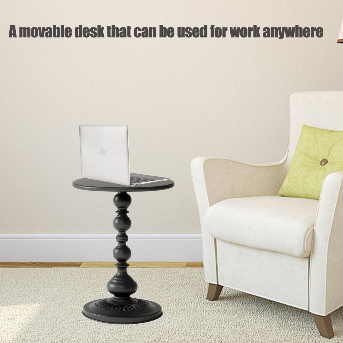Vorriop Pedestal Metal Round Side Table, Sofa Table, Small TV Tray Table for The Sofa in The Living Room and Bedroom, Bed, Chair, Mini Coffee Table, Headboard Table, 20.47 (H) *13.77 (W)