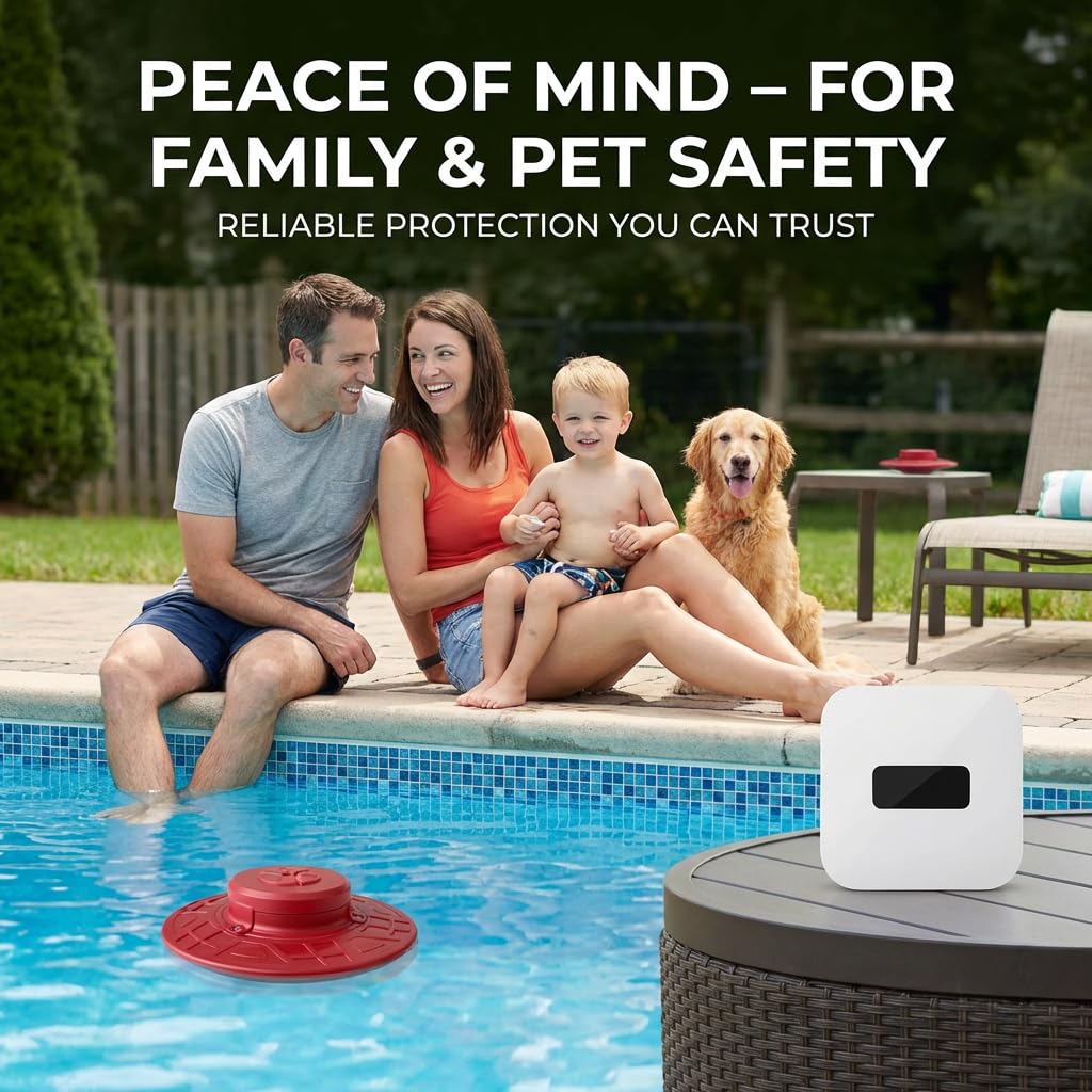 Pool Alarm for Inground & Above Ground Pools, 110dB Ultra-Loud Water Motion Sensor with Indoor Receiver - Adjustable Sensitivity, Weatherproof UV Resistant, Backyard Child & Pet Safety