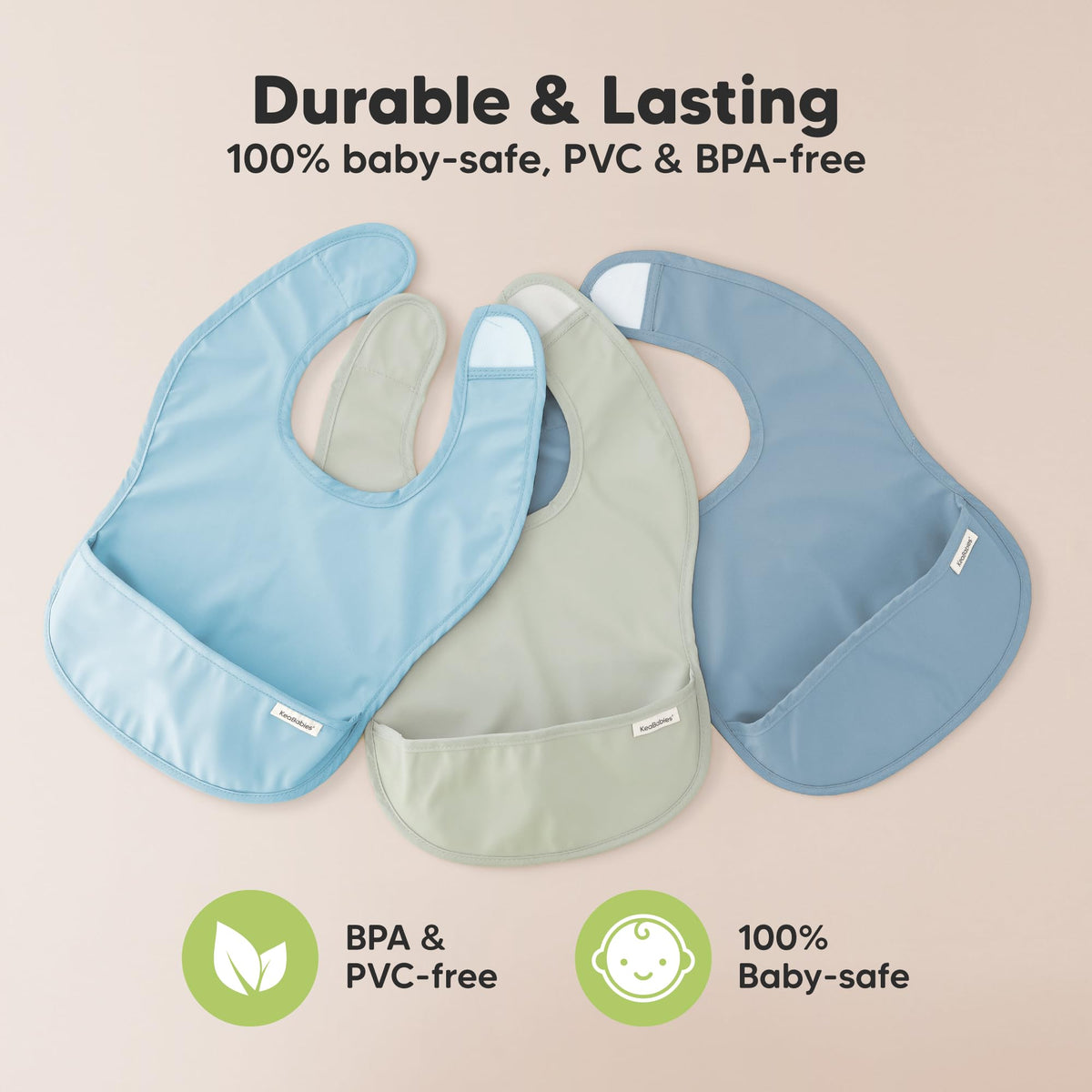KeaBabies 3-Pack Waterproof Baby Bibs for Eating, Lightweight, Ocean