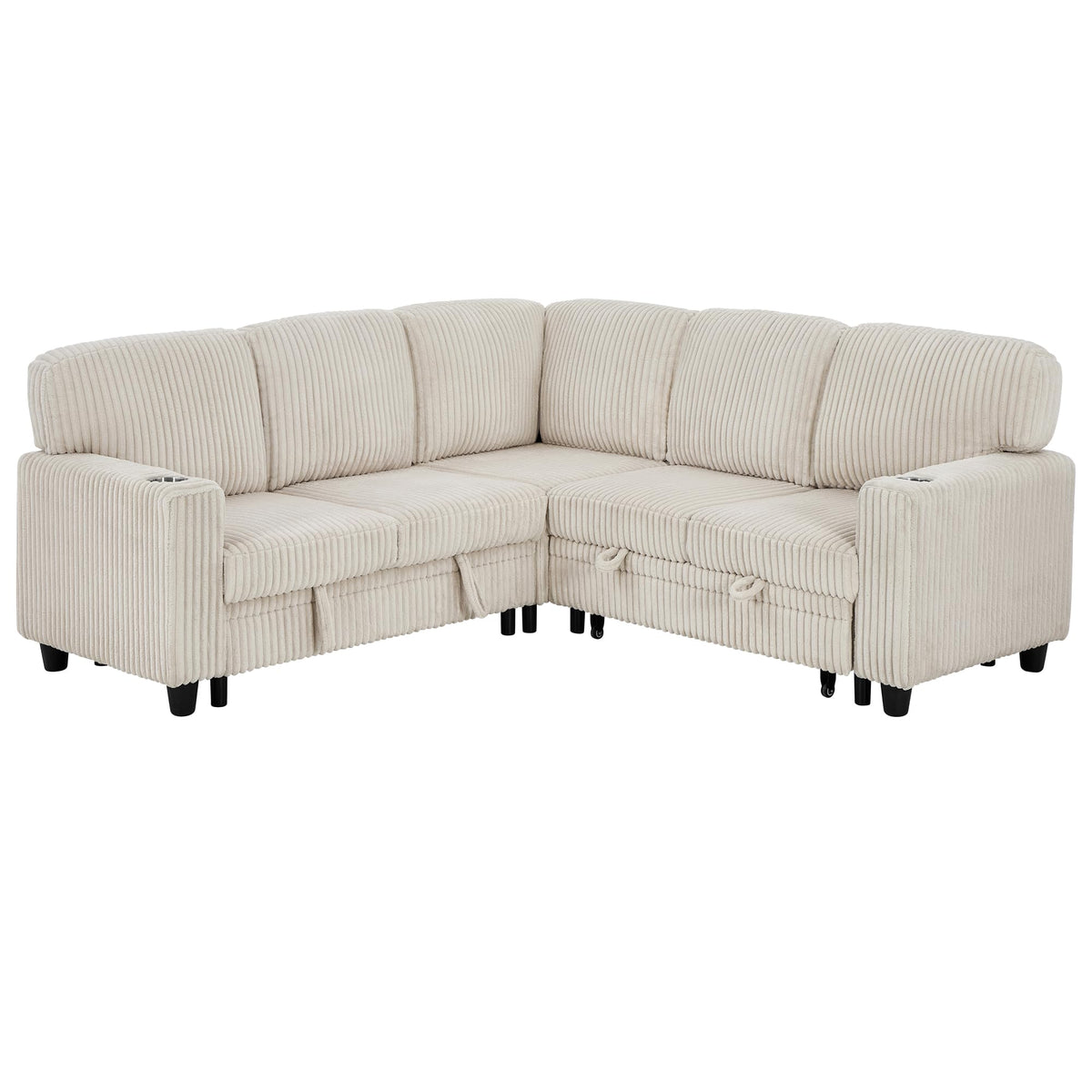 KavlSean 81" Corduroy L Shaped Sectional Sleeper Sofa Pull Out Bed 5-Seater