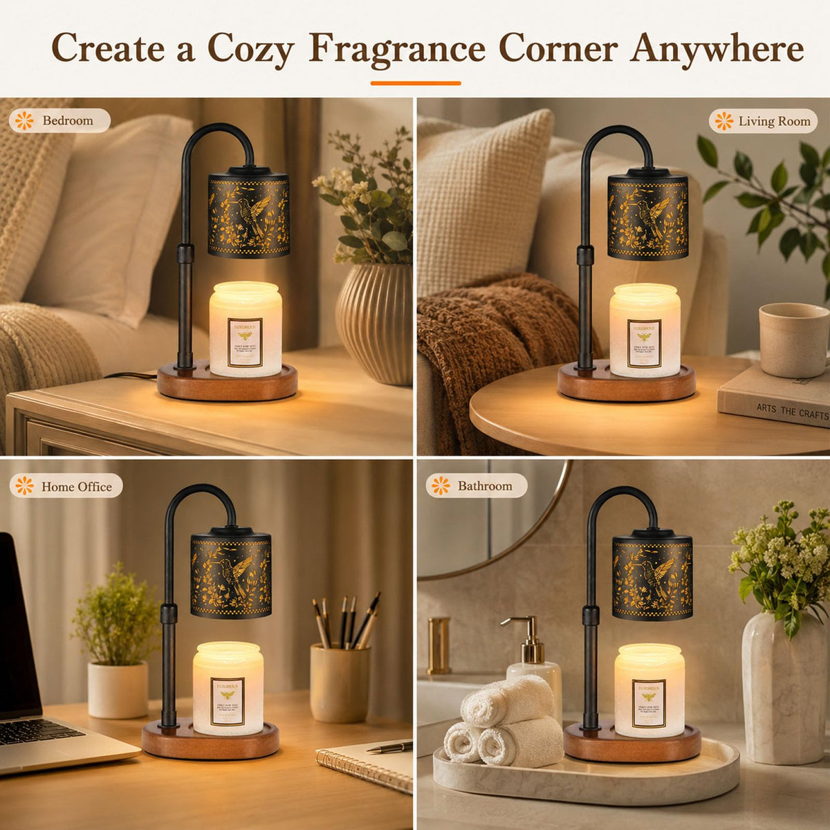 copinpin Dimmable Candle Warmer Lamp with Timer Adjustable Height for Scented Jar Candles Electric Candle Wax Melt Warmer for Home Decor Christmas Birthday Gifts for Women Mom(Hummingbird)