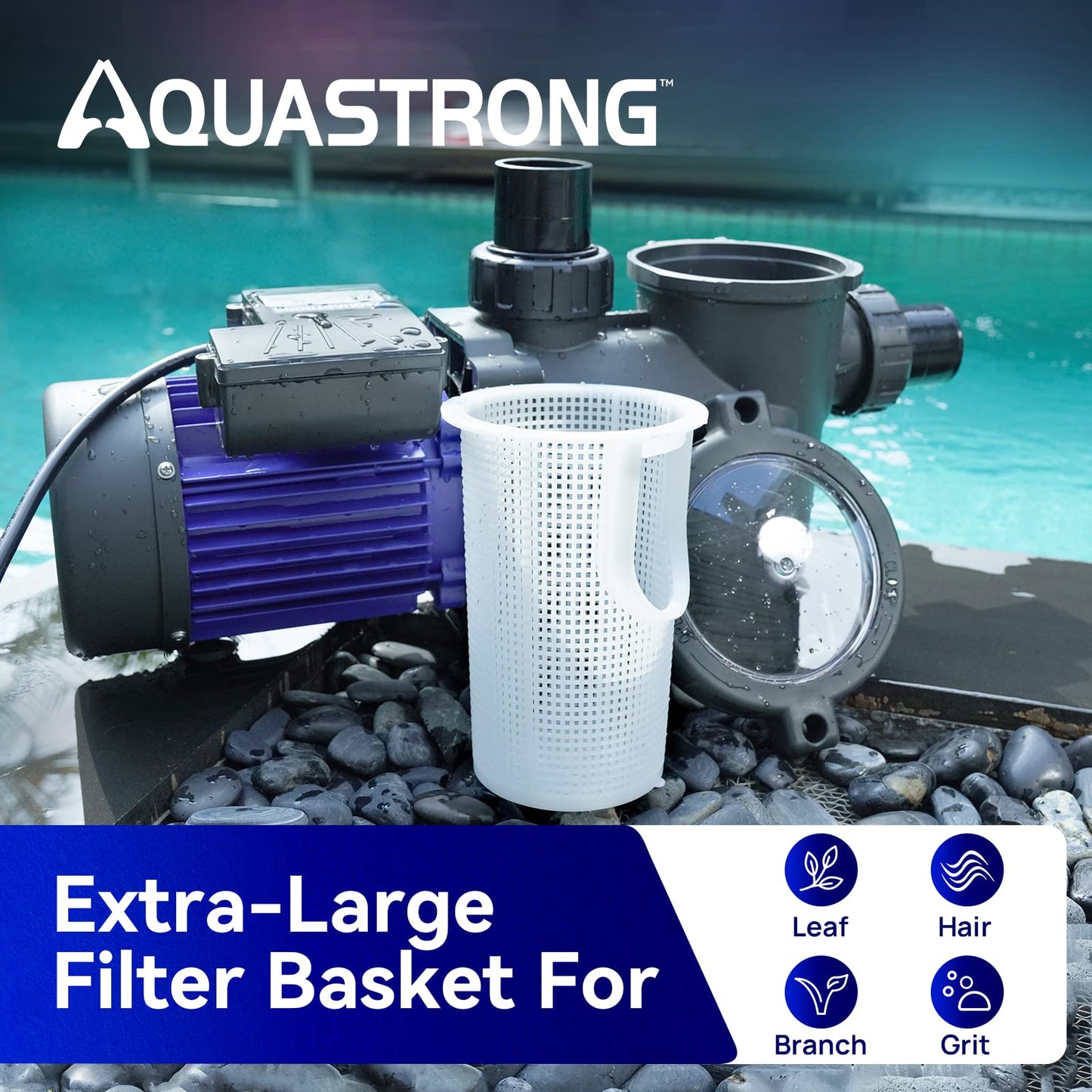 Aquastrong 2HP In/Above Ground Pool Pump with Timer, 220V, 8917GPH, High Flow, Powerful Self Primming Swimming Pool Pumps with Filter