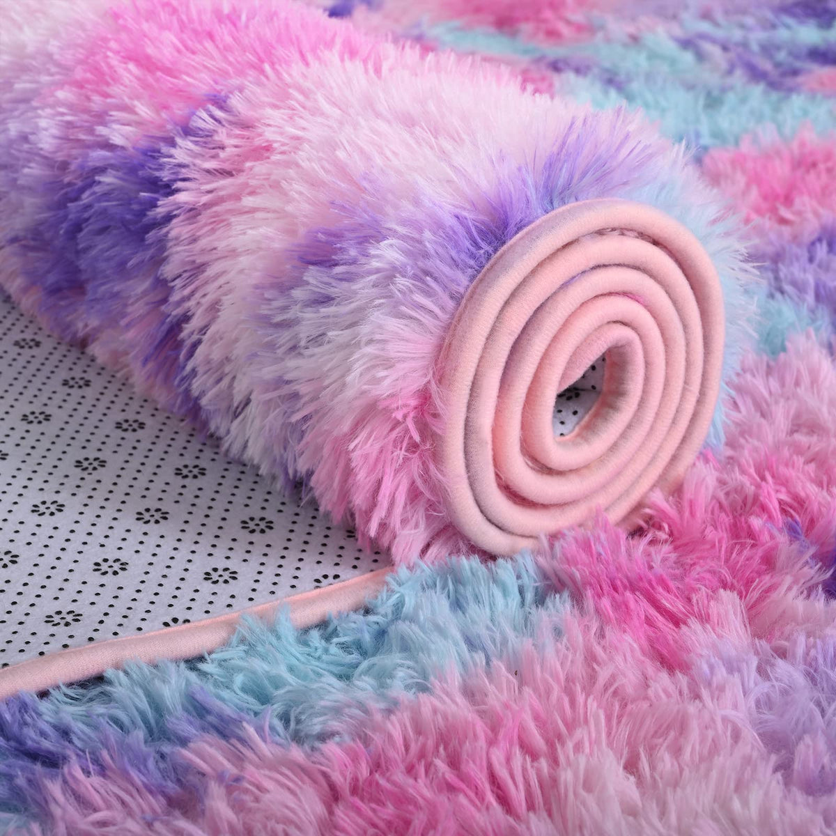 AROGAN Soft Rainbow Area Rug, Fluffy Hot Pink Girls Rug, 3x5 Feet