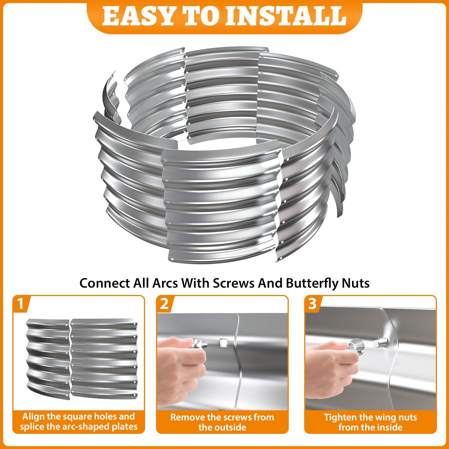 VAMFUTRE Metal Fire Pit Ring/Bonfire Fire Ring- 32 Inches Diameter, 0.8 MM Thick,1.5 ft High, Durable and Stylish for Outdoor Fire Pits,Patios and Camping (Silver, 2.7X2.7X1.5 ft)