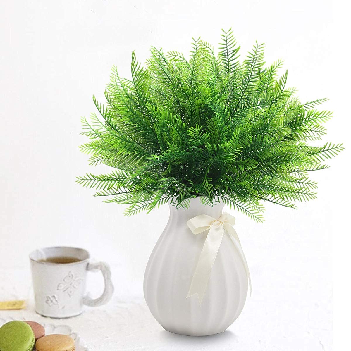CATTREE Artificial Shrubs, Plastic Plants Bamboo Grass Fake Green Bushes Greenery Leaves Wedding Indoor Outdoor Home Garden Verandah Office Table Centerpieces Arrangements Decoration 6 pcs