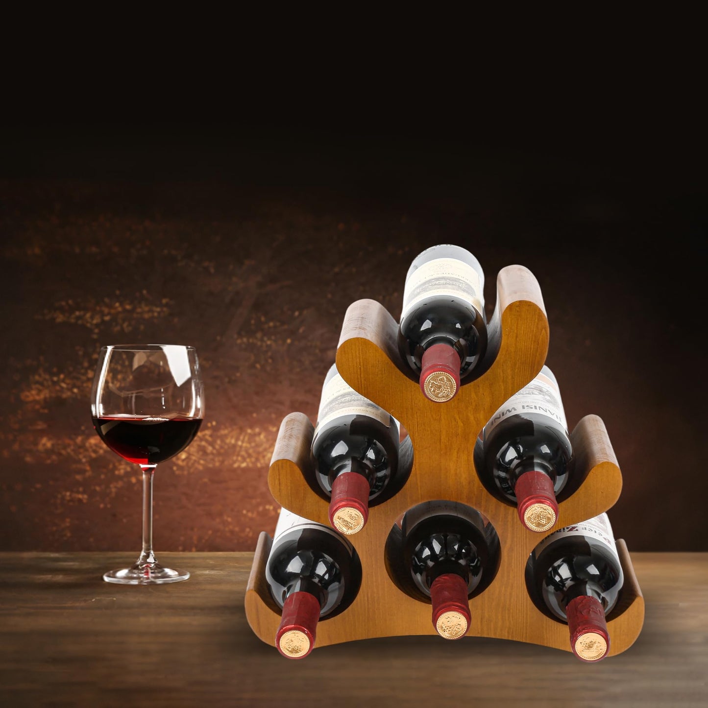 TRUDING Countertop Wine Rack - 6 Bottle Wooden Wine Rack - Freestanding Wine Bottle Holder Stand - Wine Storage Rack for Cabinet Pantry Bar Kitchen