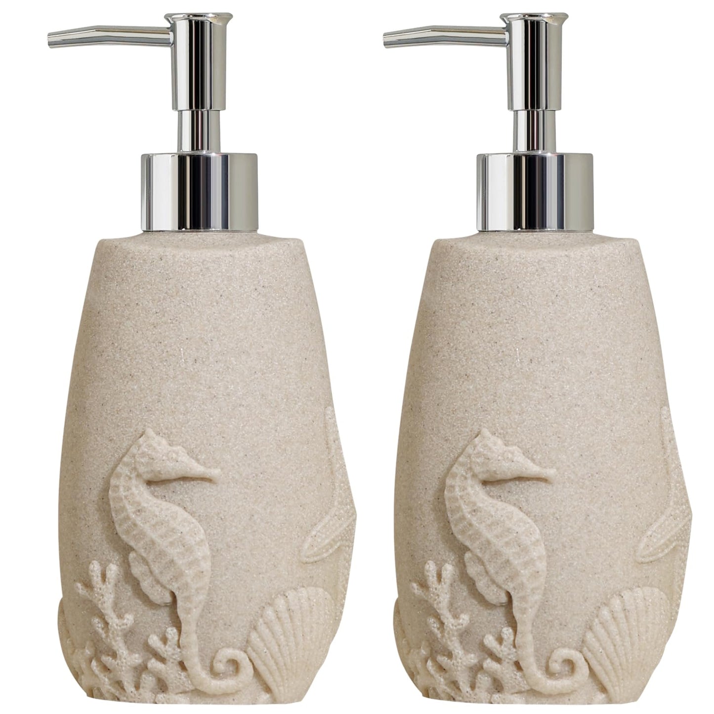 Haocoott Soap Dispensers 350mL 11OZ, 2 PCS Luxurious Ocean Hand Dish Lotion Shampoo Soap Dispenser Jar, Sea Shell Soap Pump Bottles for Kitchen Bathroom Countertop Beige