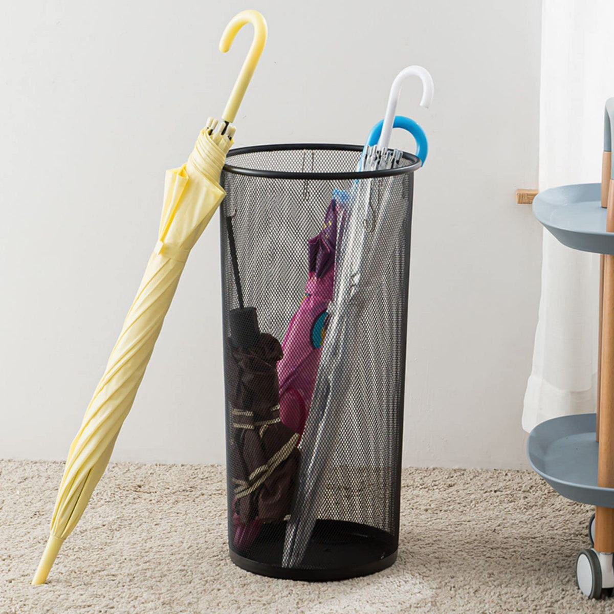 Youeon 2 Pack Large Umbrella Holder, 10.5x20 Inch Metal Mesh Umbrella Stand, Freestanding Bucket for Umbrellas, Canes, Walking Sticks, Wrapping Paper, Entryway, Home, Office, Hotel, Black