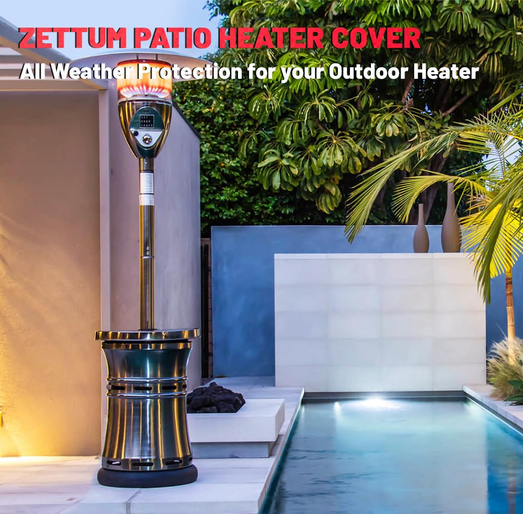 Zettum Patio Heater Covers - 600D Outdoor Heater Cover with Zipper Waterproof Heavy Duty, Propane Heat Cover for East Oak, Hampton Bay, Fire Sense and More (89" Height x 33" Dome x 19" Base)