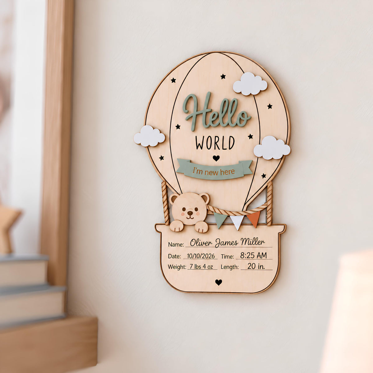 MEMOLEBIA Hello World Newborn Sign Announcement Hospital for Boy (HW11)