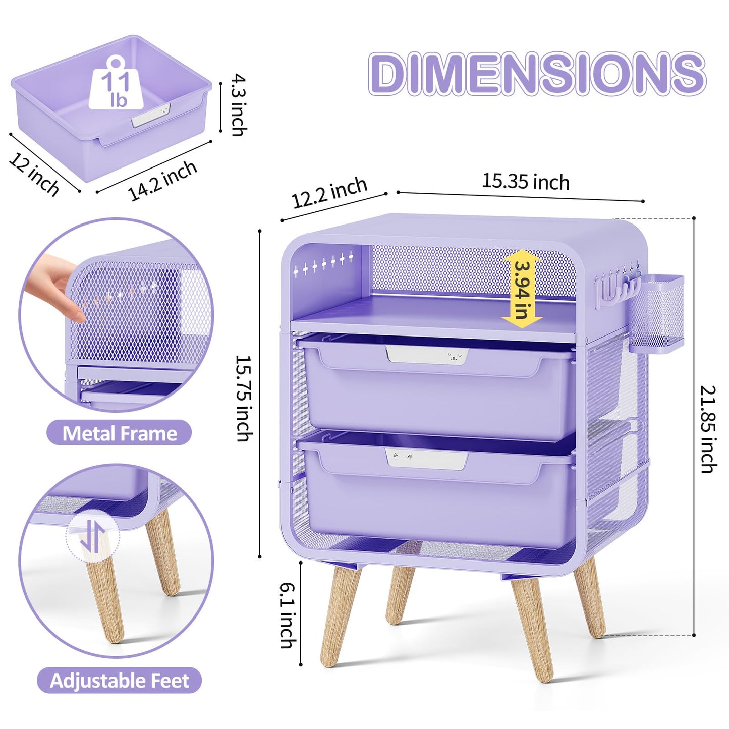 SYKIARIOL Kids Nightstand,Girls Bedside Table,Night Side Table,Kids Night Stand,End Tables Bedroom,Purple Cute Nightstand with Storage Drawer for Girls