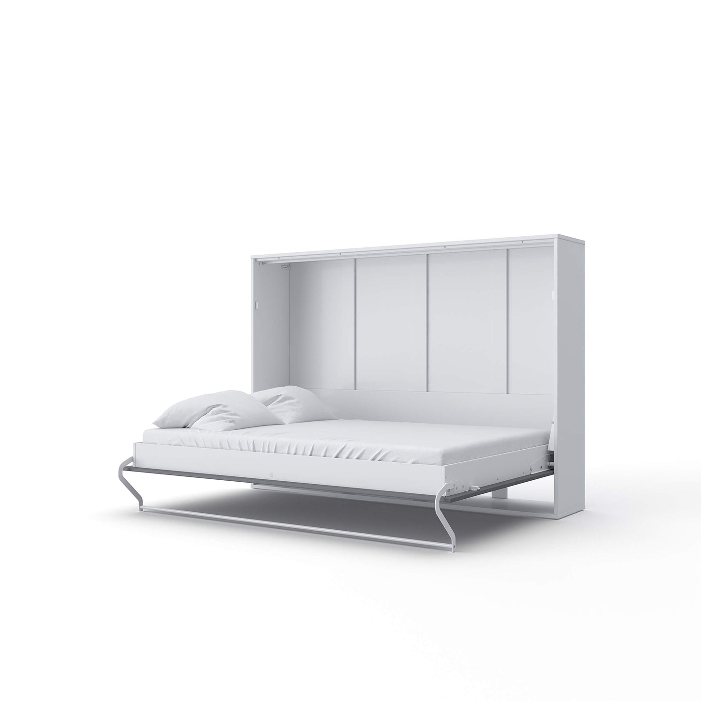 MaximaHouse Contempo Horizontal Wall Bed, Full XL Size with a Cabinet on top (White/Grey)