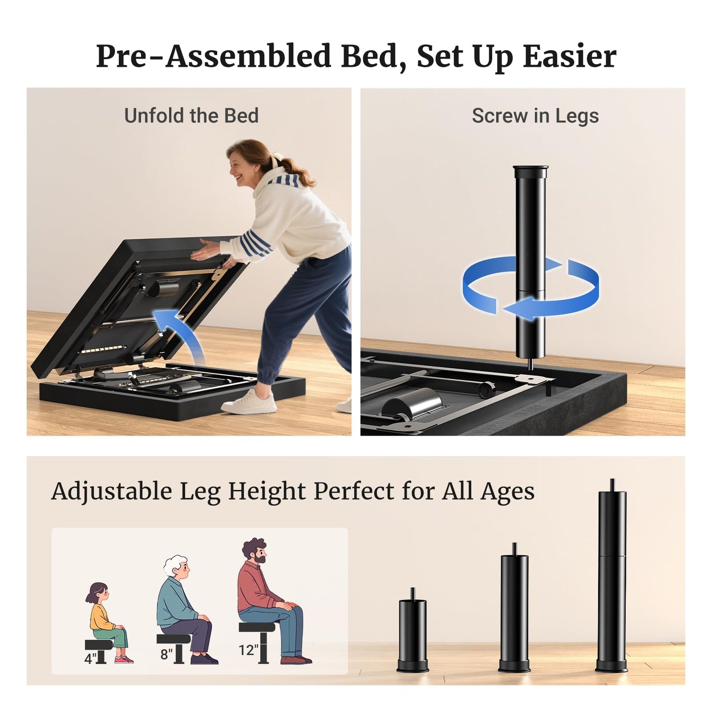 Tami Tami T600 Adjustable Bed Frame Split King Size with Remote & Massage - Syncable Electric Beds Bases, Zero Gravity, Dual Side USB, Nightlight, Quiet Motor, 5 Min Easy Assembly