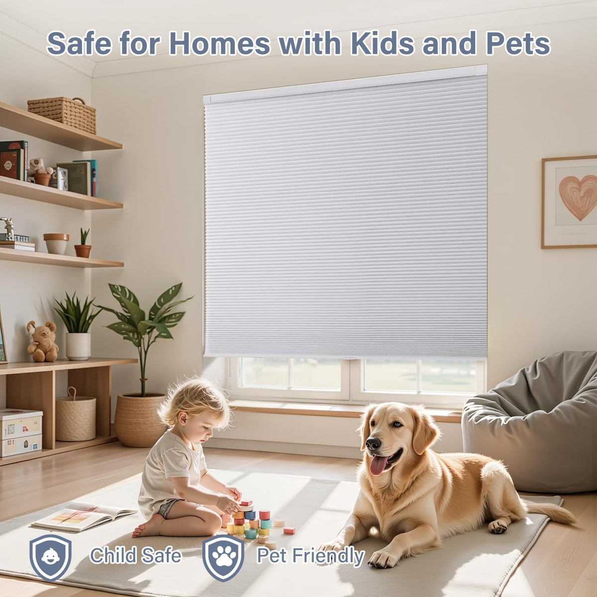 AOSKY No Drill Cordless Blackout Cellular Shades, 34" W x 48" H, White
