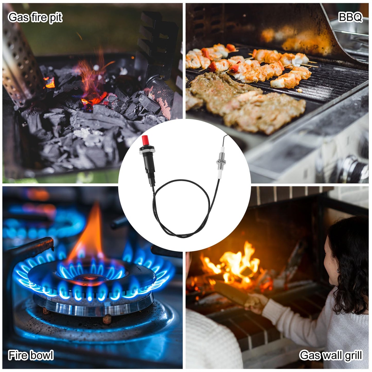Piezo Igniter with Spark Ignition, Metal Propane Push Button Threaded Electrode Grill Igniter Fire Pit Lighter Replacement for Gas Fireplace Oven Heater BBQ Torch Kitchen Outdoor Practical Accessories