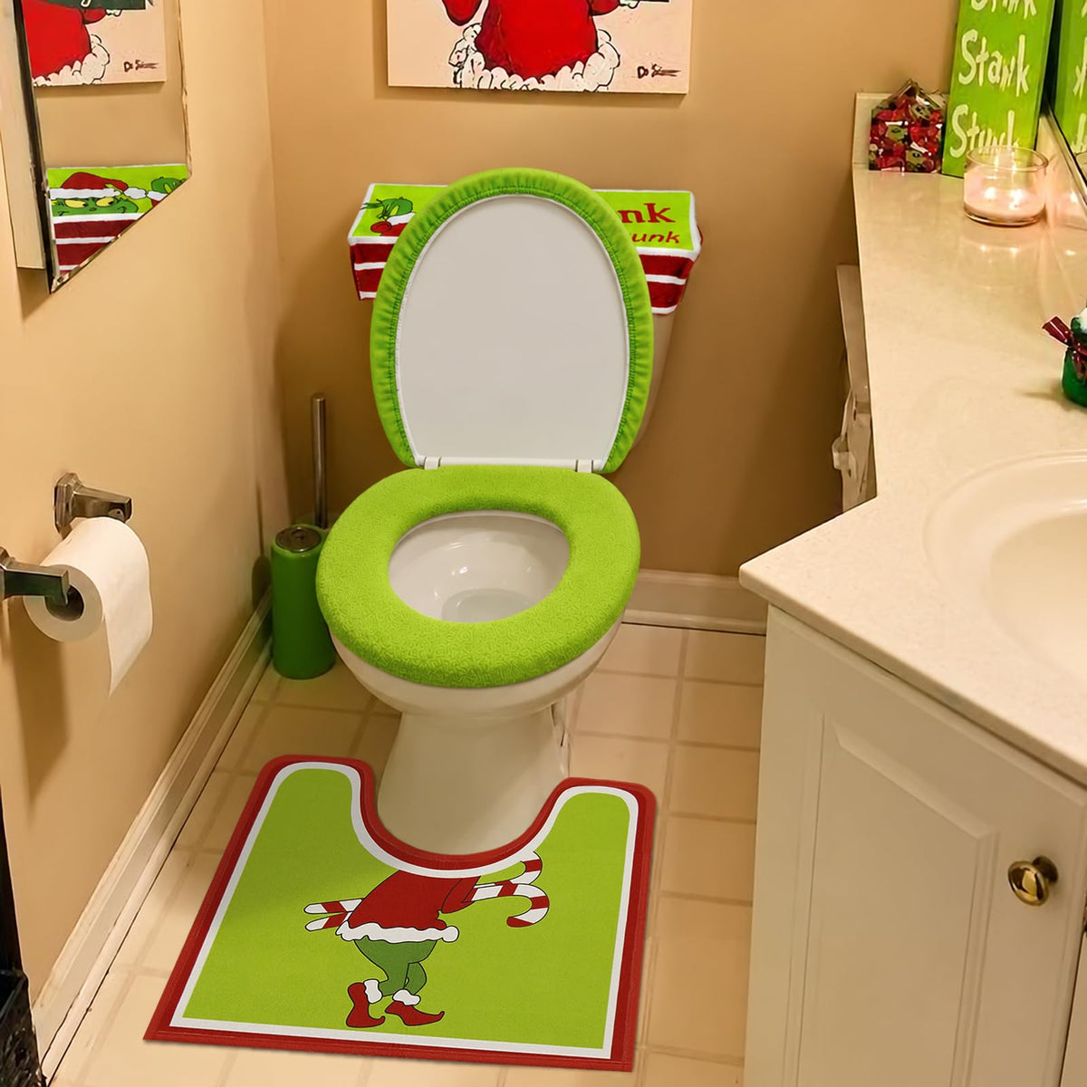 Christmas Decorations - 4 Pack Bathroom Set Decor for Christmas Home Decor