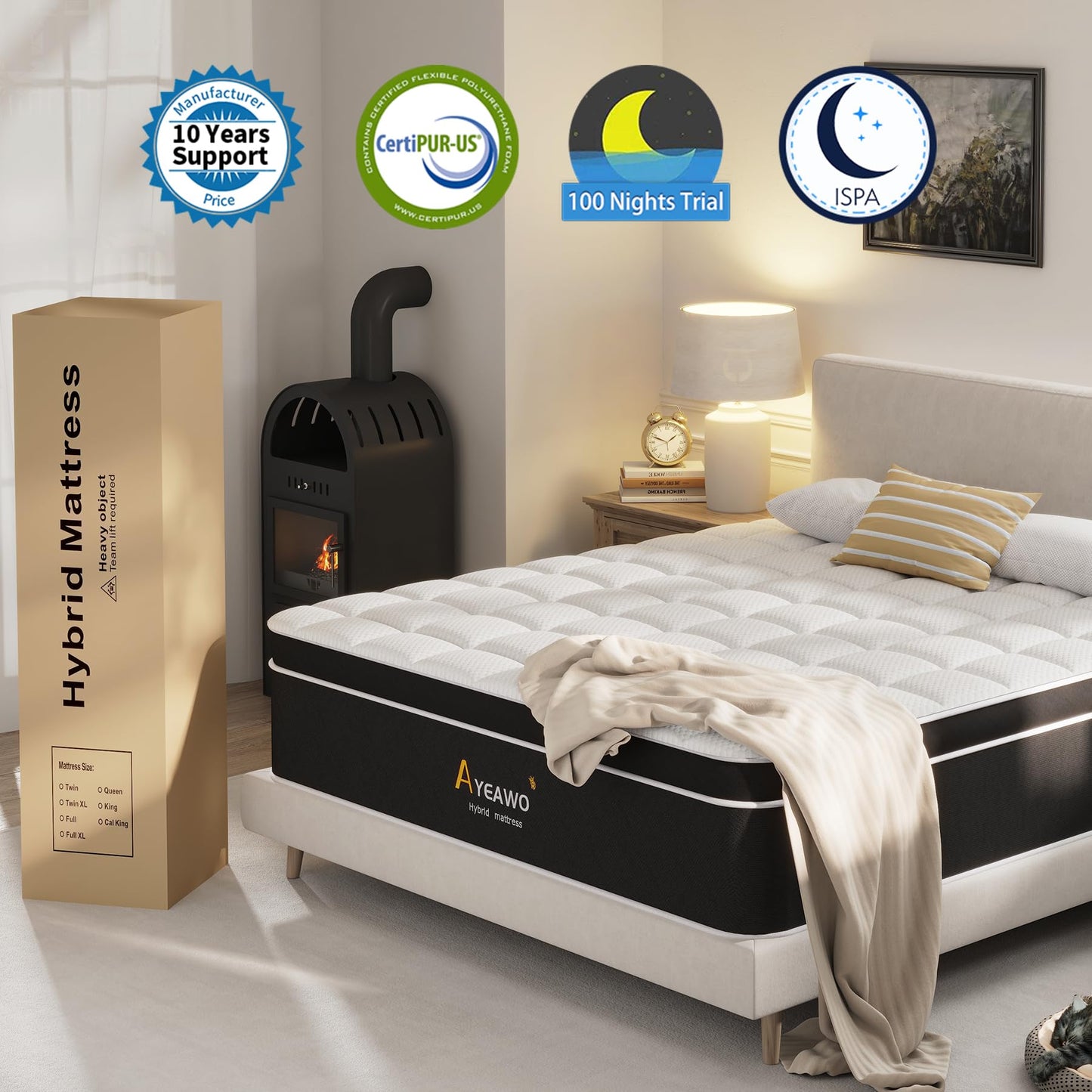 Ayeawo California King Mattress in a Box, 12 Inch Premier Cal King Hybrid Mattress with Gel Memory Foam & Pocket Spring, Motion Isolation & Pressure Relief, Medium Firm California King Bed
