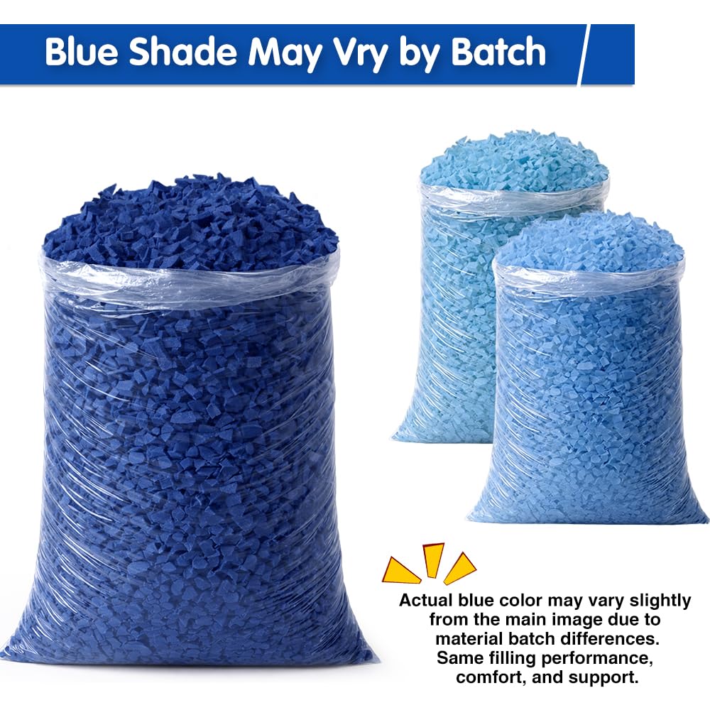 Welacer Bean Bag Filler, 15lbs Blue Memory Foam Filling for Beanbag Chair, Couch Cushions, Pillows, Dog Beds, Pouf Ottoman, Punching Bag Filler, Grappling Dummy, Packing Peanuts Replacement