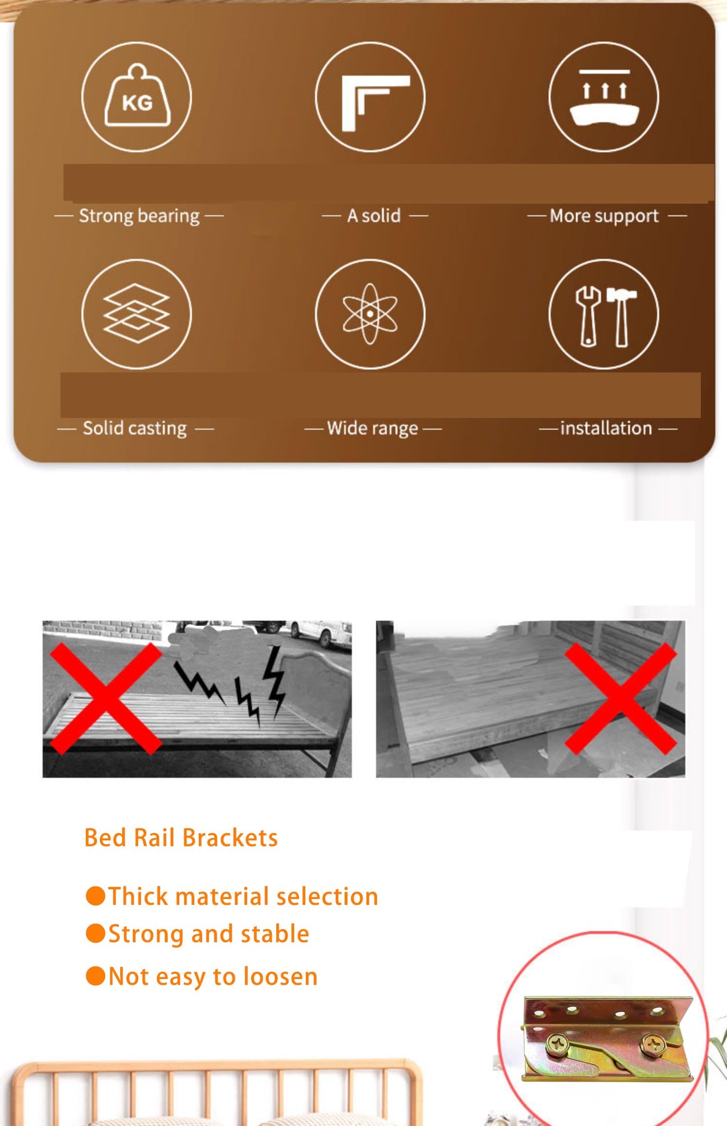 No-Mortise Bed Rail Fittings, 8 Packs Bed Rail Brackets Bed Frame Hardware Connectors for Headboards Footboards Hold ,W/Screws